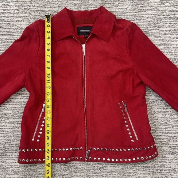 NWT Neiman Marcus Suede Motorcycle Jacket with Metal Embellishments Red XL - Picture 9 of 13